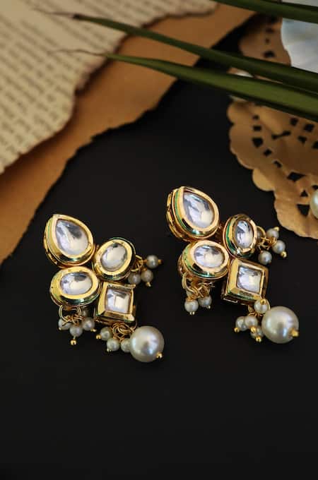 Paisley Pop Carved Kundan Embellished Earrings 