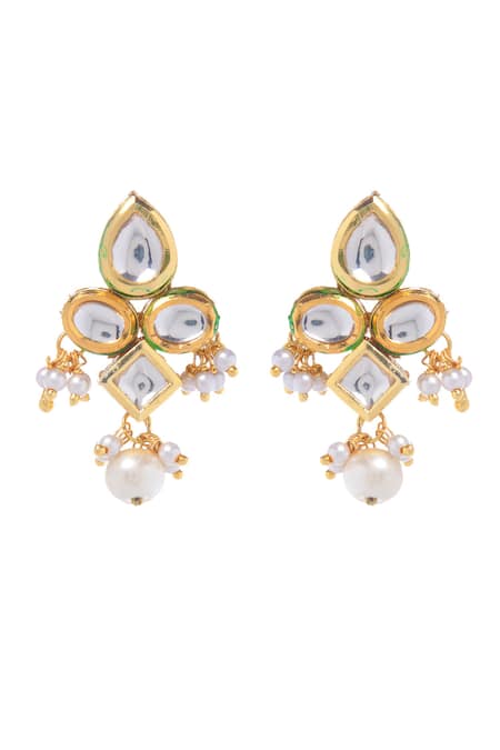 Paisley Pop Gold Plated Pearls Carved Kundan Embellished Earrings Online at Aza Fashions Paisley Pop_Gold Plated Pearls Carved Kundan Embellished Earrings _Online_at_Aza_Fashions