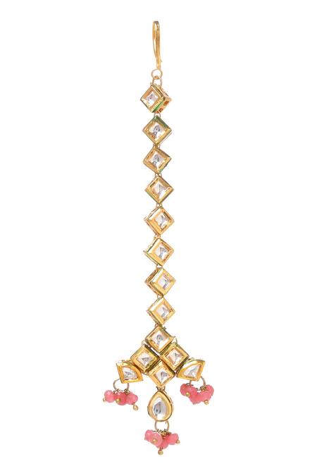 Paisley Pop Peach Cutwork Kundan Embellished Maangtikka Online at Aza Fashions Paisley Pop_Peach Cutwork Kundan Embellished Maangtikka _Online_at_Aza_Fashions