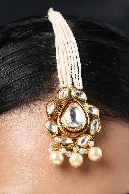 Shop Paisley Pop Gold Plated Uncut Polki Embellished Maangtikka Online at Aza Fashions Shop_Paisley Pop_Gold Plated Uncut Polki Embellished Maangtikka _Online_at_Aza_Fashions
