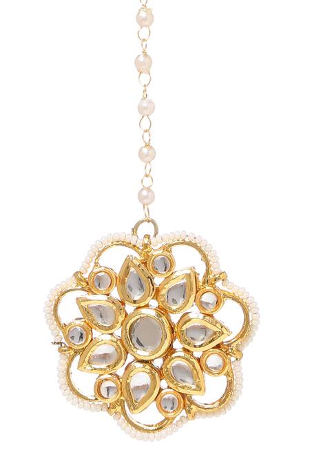 Paisley Pop_Gold Plated Sun Bloom Carved Maangtikka _Online_at_Aza_Fashions