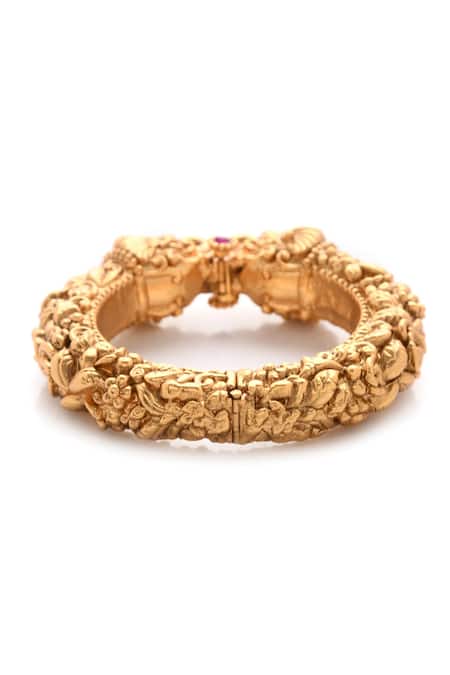 Paisley Pop_Gold Plated Embroidery, Stones Temple Work Embossed Bangle _at_Aza_Fashions