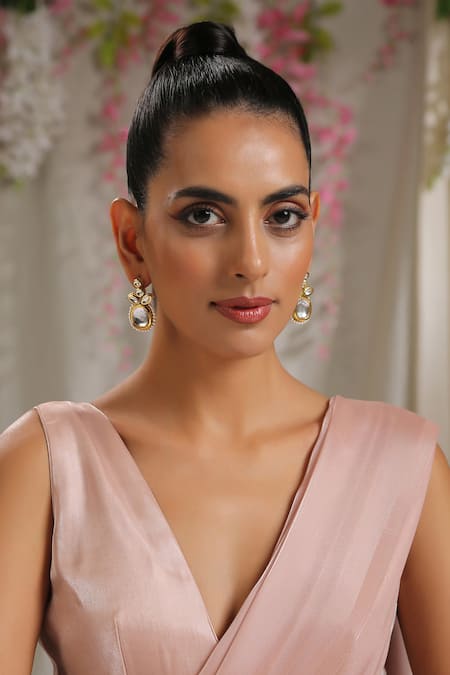 Paisley Pop_Gold Plated Pearls, Diamonds Heirloom Carved Earrings _Online_at_Aza_Fashions