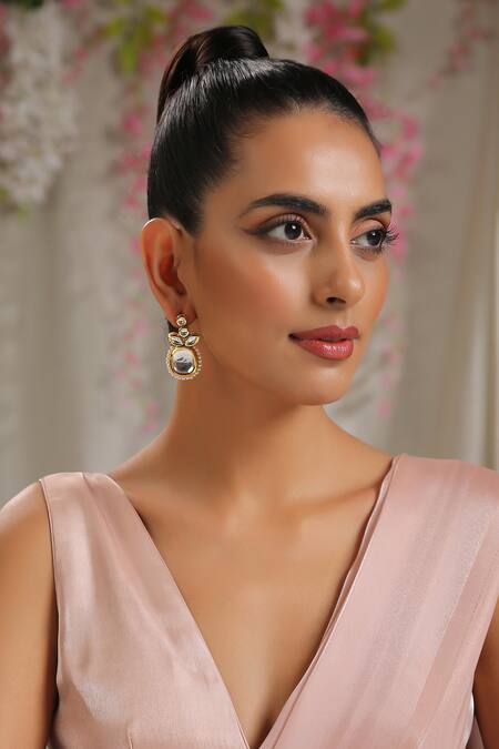 Buy_Paisley Pop_Gold Plated Pearls, Diamonds Heirloom Carved Earrings _Online_at_Aza_Fashions