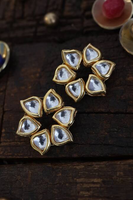 Shop Paisley Pop Gold Plated Diamonds, Stones Floral Cutwork Studs Online at Aza Fashions Shop_Paisley Pop_Gold Plated Diamonds, Stones Floral Cutwork Studs _Online_at_Aza_Fashions