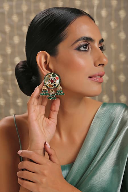 Buy_Paisley Pop_Multi Color Stones, Diamonds Zienna Navrattan Kundan Earrings _Online_at_Aza_Fashions