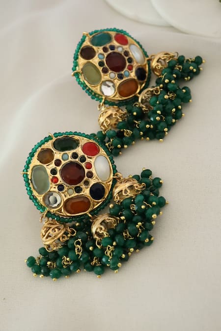 Shop_Paisley Pop_Multi Color Stones, Diamonds Zienna Navrattan Kundan Earrings _at_Aza_Fashions
