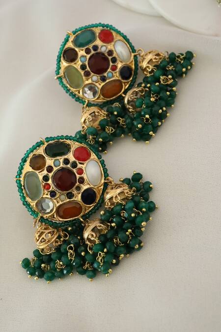 Shop_Paisley Pop_Multi Color Stones, Diamonds Zienna Navrattan Kundan Earrings _Online_at_Aza_Fashions