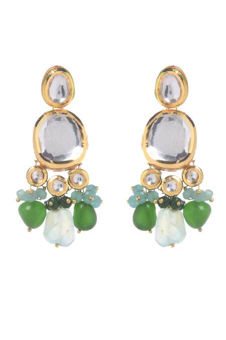 Buy_Paisley Pop_Green Stones Kundan Carved Earrings _Online_at_Aza_Fashions