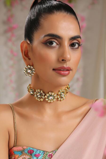 Buy Paisley Pop Gold Plated Floral Cutwork Choker Set Online at Aza Fashions Buy_Paisley Pop_Gold Plated Floral Cutwork Choker Set _Online_at_Aza_Fashions
