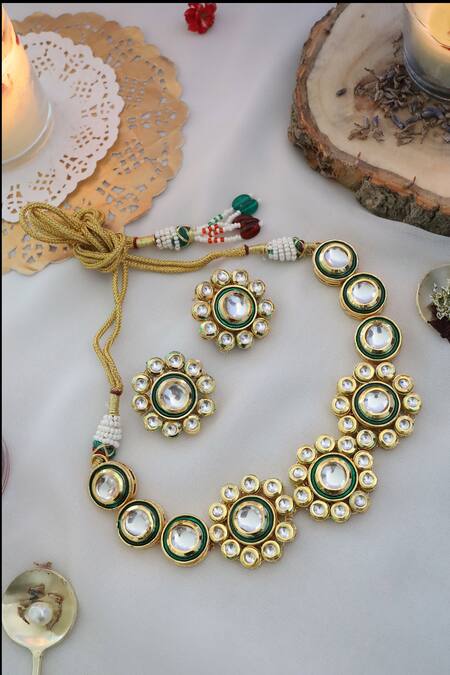 Paisley Pop Gold Plated Floral Cutwork Choker Set at Aza Fashions Paisley Pop_Gold Plated Floral Cutwork Choker Set _at_Aza_Fashions