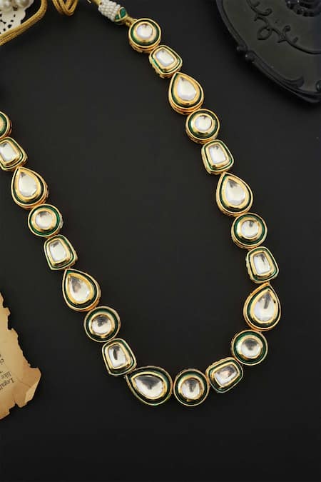 Paisley Pop Gold Plated Diamonds, Stones Geometric Carved Necklace Set at Aza Fashions Paisley Pop_Gold Plated Diamonds, Stones Geometric Carved Necklace Set _at_Aza_Fashions