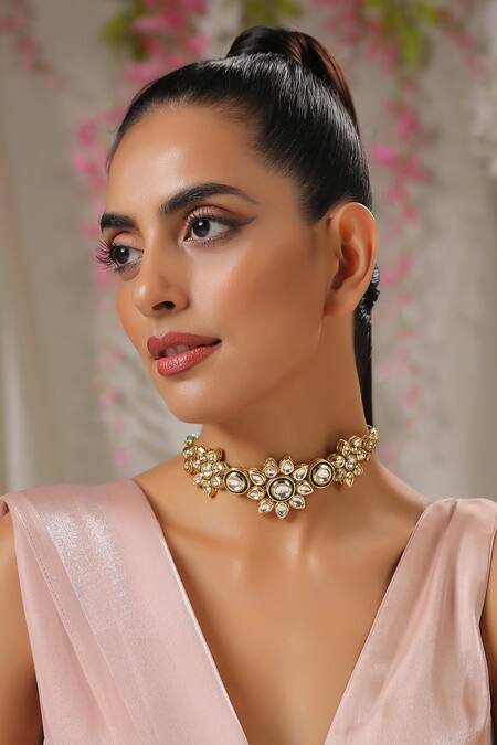 Paisley Pop Gold Plated Flower Cutwork Choker Online at Aza Fashions Paisley Pop_Gold Plated Flower Cutwork Choker _Online_at_Aza_Fashions