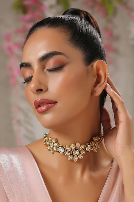 Shop Paisley Pop Gold Plated Flower Cutwork Choker Online at Aza Fashions Shop_Paisley Pop_Gold Plated Flower Cutwork Choker _Online_at_Aza_Fashions