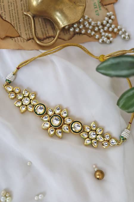 Shop Paisley Pop Gold Plated Flower Cutwork Choker at Aza Fashions Shop_Paisley Pop_Gold Plated Flower Cutwork Choker _at_Aza_Fashions