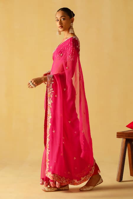 Sheetal Batra Pink Organza, Embroidery Asymmetric Afsa Border Saree With Blouse Online at Aza Fashions Sheetal Batra_Pink Organza, Embroidery Asymmetric Afsa Border Saree With Blouse _Online_at_Aza_Fashions