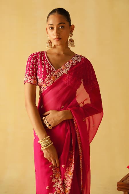 Buy Sheetal Batra Pink Organza, Embroidery Asymmetric Afsa Border Saree With Blouse Online at Aza Fashions Buy_Sheetal Batra_Pink Organza, Embroidery Asymmetric Afsa Border Saree With Blouse _Online_at_Aza_Fashions