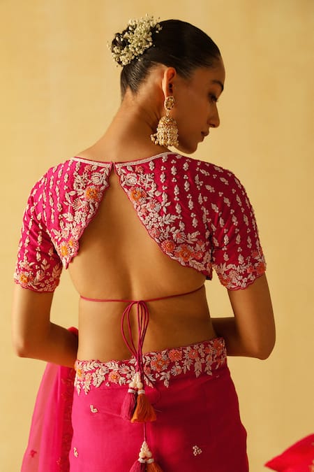 Sheetal Batra Pink Organza, Embroidery Asymmetric Afsa Border Saree With Blouse at Aza Fashions Sheetal Batra_Pink Organza, Embroidery Asymmetric Afsa Border Saree With Blouse _at_Aza_Fashions