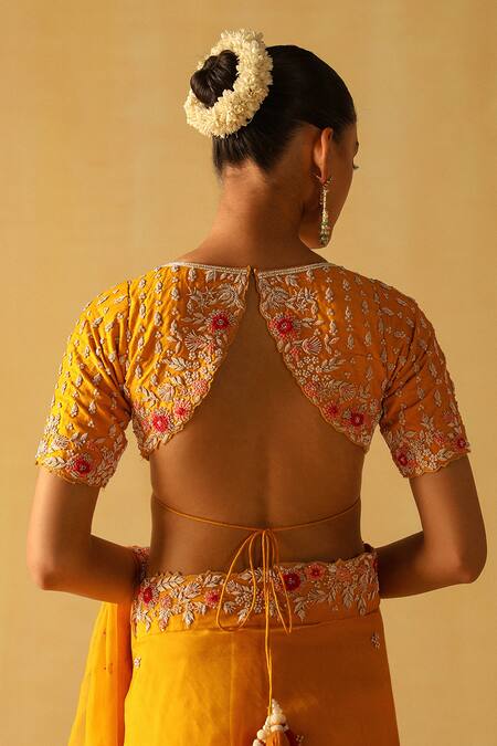 Buy_Sheetal Batra_Yellow Organza, Embroidery Afsa Saree With Blouse _Online_at_Aza_Fashions