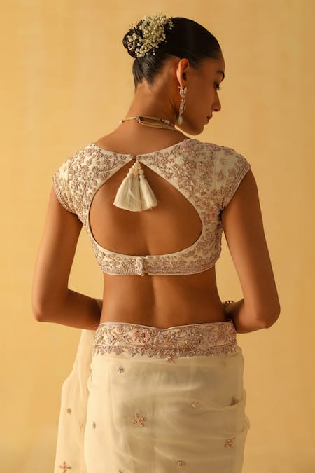 Buy Sheetal Batra Ivory Organza, Embroidery Sweetheart Maliha Daisy Saree With Blouse Online at Aza Fashions Buy_Sheetal Batra_Ivory Organza, Embroidery Sweetheart Maliha Daisy Saree With Blouse _Online_at_Aza_Fashions