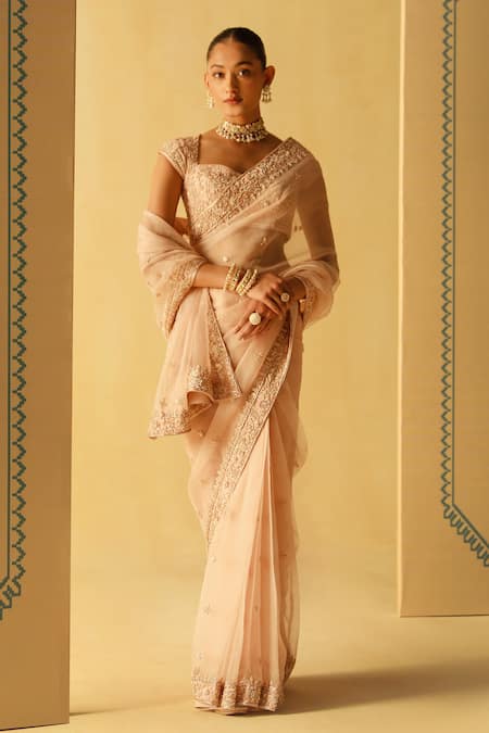 Sheetal Batra Pink Organza, Embroidery Maliha Dabka Zardosi Saree With Blouse Online at Aza Fashions Sheetal Batra_Pink Organza, Embroidery Maliha Dabka Zardosi Saree With Blouse _Online_at_Aza_Fashions