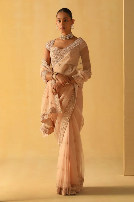 Buy Sheetal Batra Pink Organza, Embroidery Maliha Dabka Zardosi Saree With Blouse Online at Aza Fashions Buy_Sheetal Batra_Pink Organza, Embroidery Maliha Dabka Zardosi Saree With Blouse _Online_at_Aza_Fashions