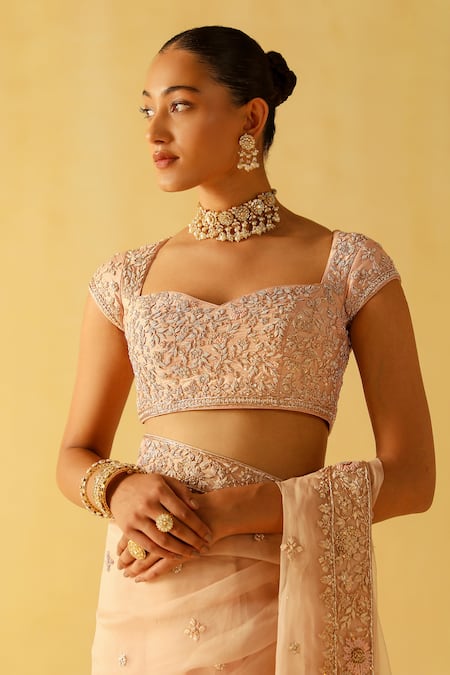 Sheetal Batra Pink Organza, Embroidery Maliha Dabka Zardosi Saree With Blouse at Aza Fashions Sheetal Batra_Pink Organza, Embroidery Maliha Dabka Zardosi Saree With Blouse _at_Aza_Fashions
