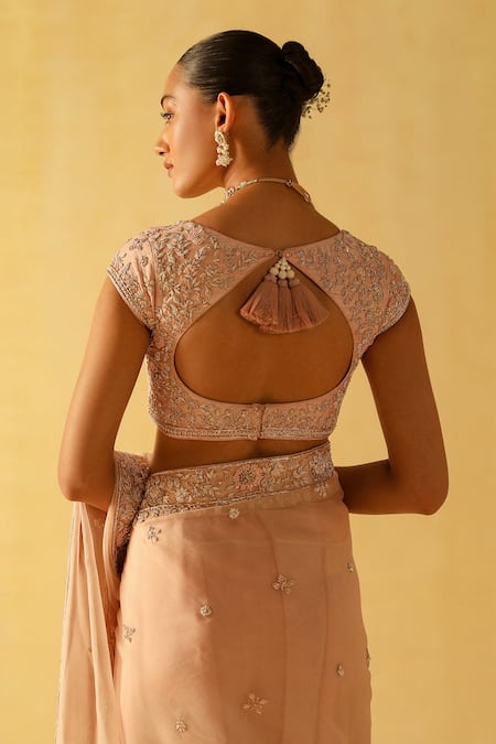 Buy Sheetal Batra Pink Organza, Embroidery Maliha Dabka Zardosi Saree With Blouse Buy_Sheetal Batra_Pink Organza, Embroidery Maliha Dabka Zardosi Saree With Blouse