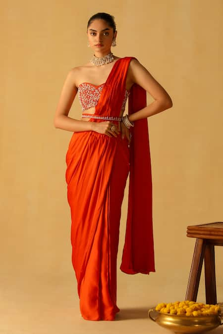 Sheetal Batra Rumaan Pre-Draped Saree With Embroidered Blouse 