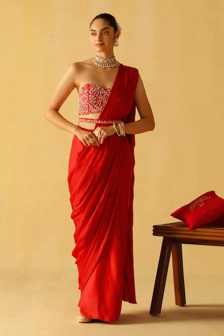 Sheetal Batra Rumaan Bamberg Satin Pre-Draped Saree With Blouse 