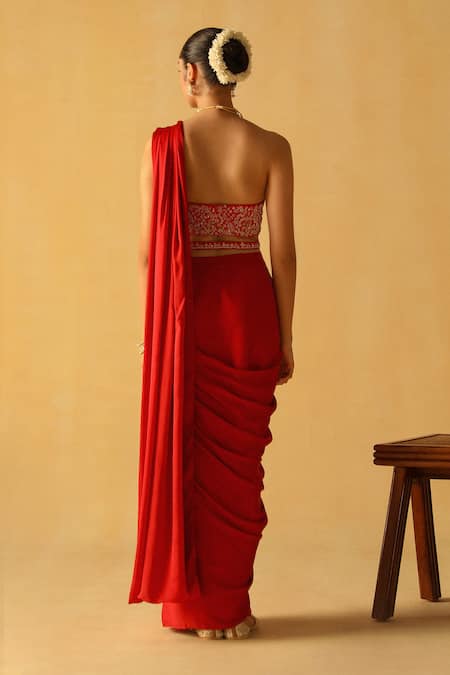 Sheetal Batra Rumaan Bamberg Satin Pre-Draped Saree With Blouse 