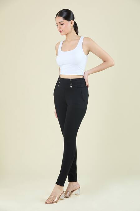 Naintara Bajaj_Black Nr Roma Solid Fitted Jegging_Online_at_Aza_Fashions