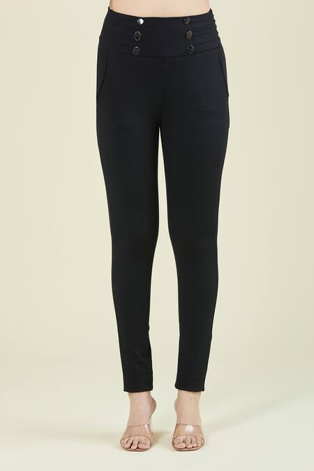 Buy_Naintara Bajaj_Black Nr Roma Solid Fitted Jegging_Online_at_Aza_Fashions