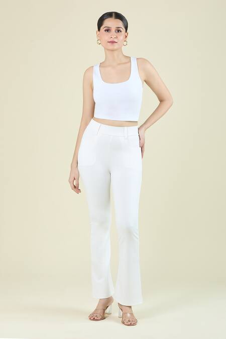 Naintara Bajaj_White Nr Roma Straight Solid Jegging_Online_at_Aza_Fashions