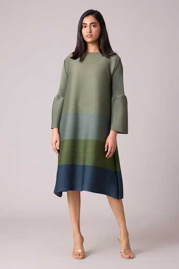 strapless open back dress Colour Block Pleated Panel Midi Dress | Zeera