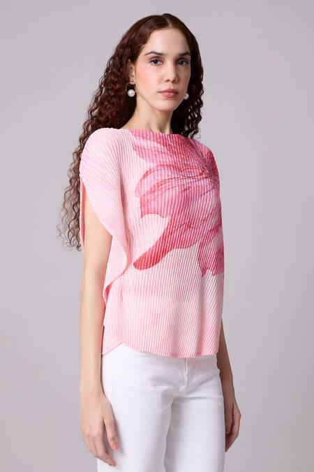 Shop_Scarlet Sage_Pink Polyester High Neck Darell Floral Pattern Top_Online_at_Aza_Fashions