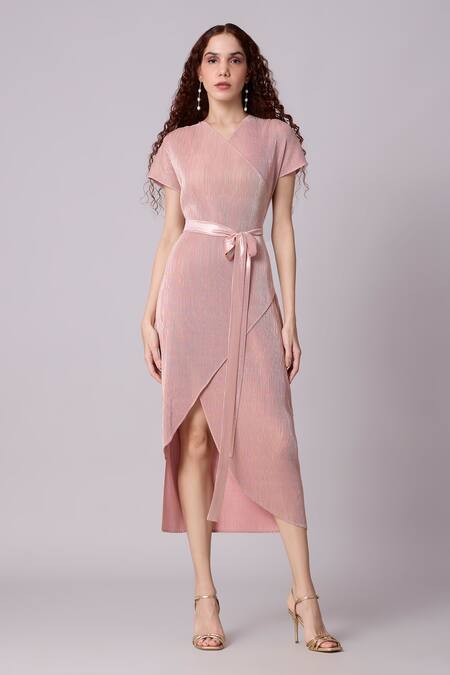 Asymmetrical Hem a Pink Wrap Dress Asymmetrical Hem a Pink Wrap Dress