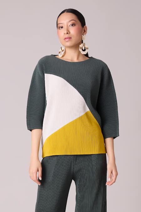 Buy_Scarlet Sage_Green Polyester Round Neck Parker Abstract Print Top And Pant Set_Online_at_Aza_Fashions