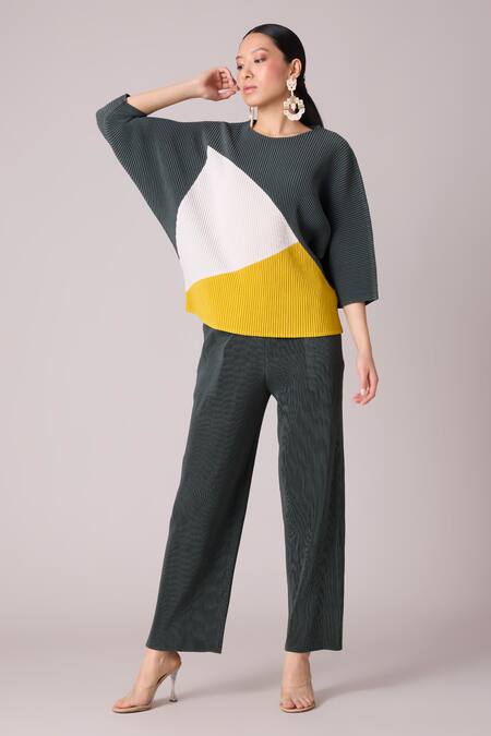 Shop_Scarlet Sage_Green Polyester Round Neck Parker Abstract Print Top And Pant Set_Online_at_Aza_Fashions