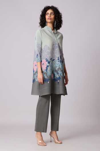 Shop_Scarlet Sage_Green Polyester Mandarin Collar Adela Floral Print Tunic With Pant