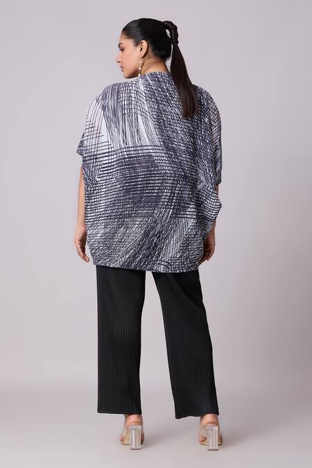 Shop_Scarlet Sage_Grey Polyester Square Neck Astra Geometric Print Top _at_Aza_Fashions