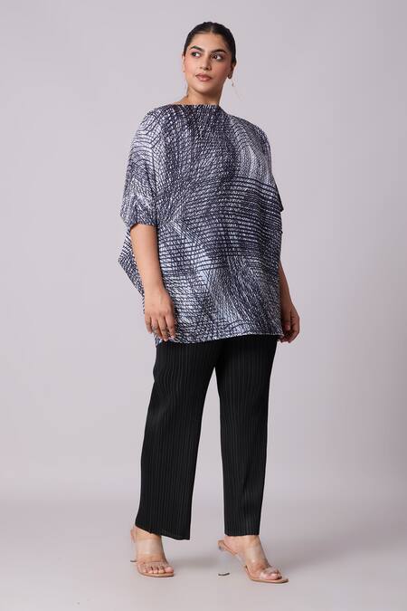 Scarlet Sage_Grey Polyester Square Neck Astra Geometric Print Top _Online_at_Aza_Fashions