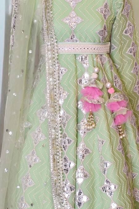 Fayon Kids Green Georgette, Net Embroidery, Tassels, Gota Patti, Anarkali With Dupatta Online at Aza Fashions Fayon Kids_Green Georgette, Net Embroidery, Tassels, Gota Patti, Anarkali With Dupatta _Online_at_Aza_Fashions