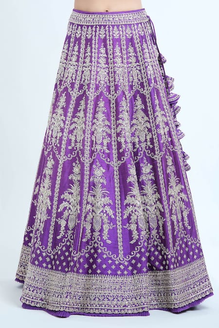 Anushree Reddy Purple Raw Silk Embroidered Floral Cutwork Scoop Lehenga Set Online at Aza Fashions Anushree Reddy_Purple Raw Silk Embroidered Floral Cutwork Scoop Lehenga Set _Online_at_Aza_Fashions