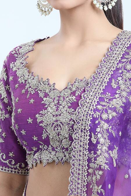 Shop Anushree Reddy Purple Raw Silk Embroidered Floral Cutwork Scoop Lehenga Set Online at Aza Fashions Shop_Anushree Reddy_Purple Raw Silk Embroidered Floral Cutwork Scoop Lehenga Set _Online_at_Aza_Fashions