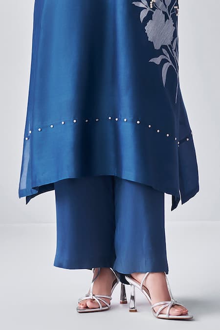 Buy Nachiket Barve Blue Chanderi , Georgette, Embroidery Floral Thread Kurta Palazzo Set Online at Aza Fashions Buy_Nachiket Barve_Blue Chanderi , Georgette, Embroidery Floral Thread Kurta Palazzo Set _Online_at_Aza_Fashions