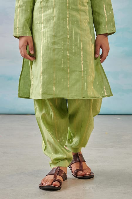 Cute Couture_Green Cotton, Silk, Lurex Embroidery Floral Kurta With Salwar _Online_at_Aza_Fashions