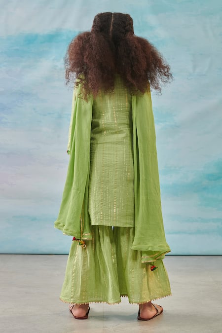 Shop Cute Couture Green Kurta And Sharara Cotton Silk Lurex Embroidery Floral & Set at Aza Fashions Shop_Cute Couture_Green Kurta And Sharara Cotton Silk Lurex Embroidery Floral & Set _at_Aza_Fashions