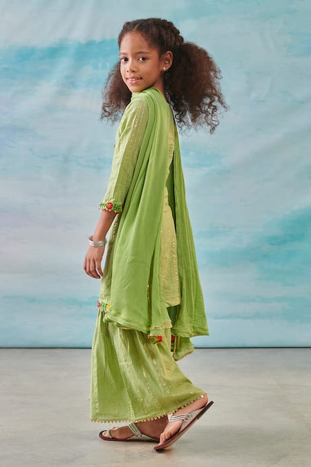 Buy Cute Couture Green Kurta And Sharara Cotton Silk Lurex Embroidery Floral & Set Online at Aza Fashions Buy_Cute Couture_Green Kurta And Sharara Cotton Silk Lurex Embroidery Floral & Set _Online_at_Aza_Fashions