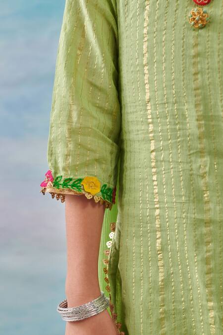 Cute Couture Green Kurta And Sharara Cotton Silk Lurex Embroidery Floral & Set at Aza Fashions Cute Couture_Green Kurta And Sharara Cotton Silk Lurex Embroidery Floral & Set _at_Aza_Fashions